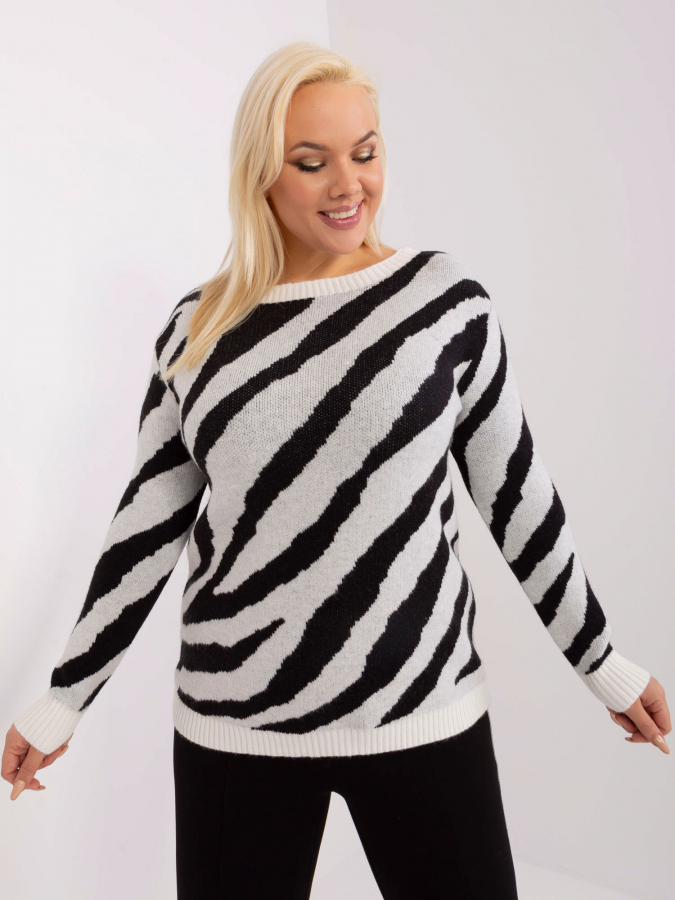 Dámsky sveter pruhovaný plus size s okrúhlym  výstrihom Lorenza PM-SW-PM785.23X