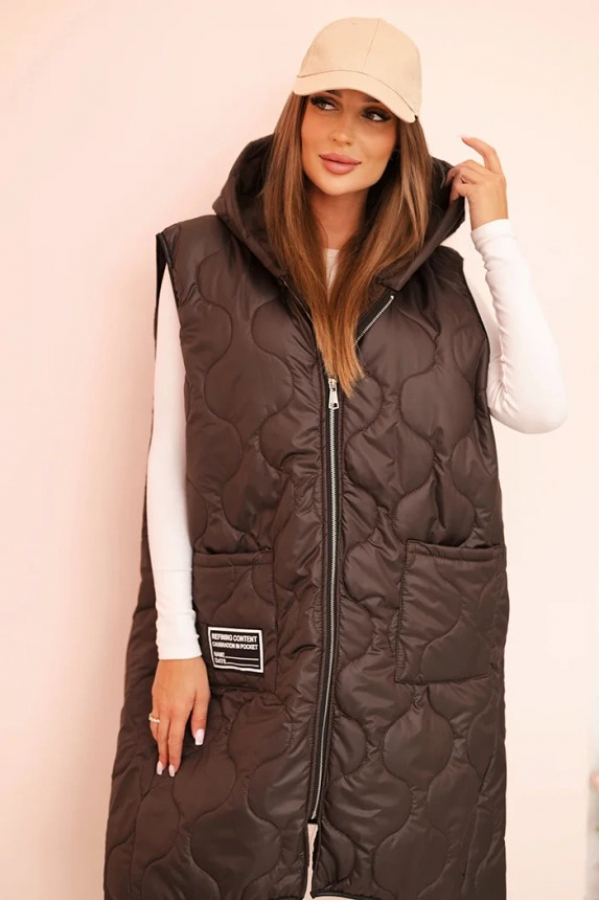 Predĺžená dámska prechodná vesta s kapucňou plus size Doris