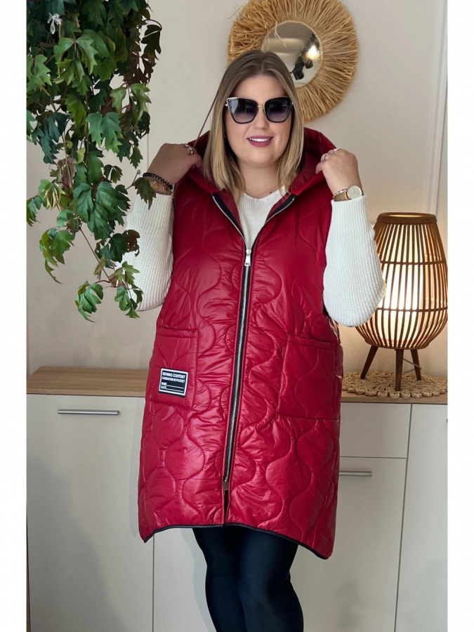 Predĺžená dámska prechodná vesta s kapucňou plus size Doris