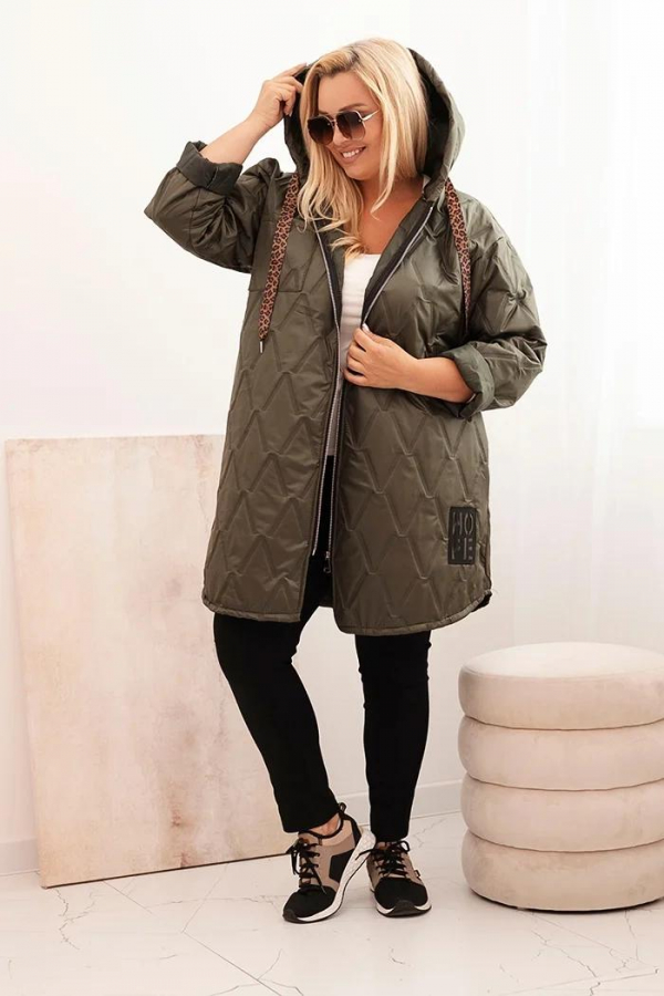 Dámska bunda Plus Size prešívaná s kapucňou a nápisom HOPE 5614