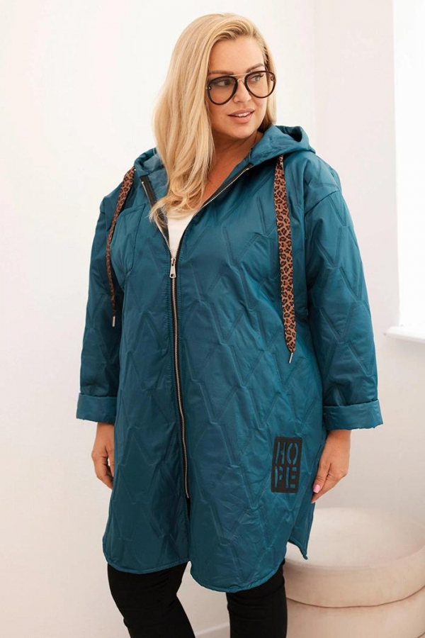 Dámska bunda Plus Size prešívaná s kapucňou a nápisom HOPE 5614