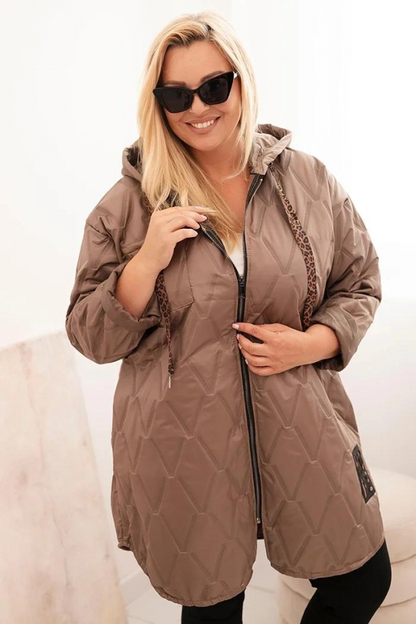 Dámska bunda Plus Size prešívaná s kapucňou a nápisom HOPE 5614