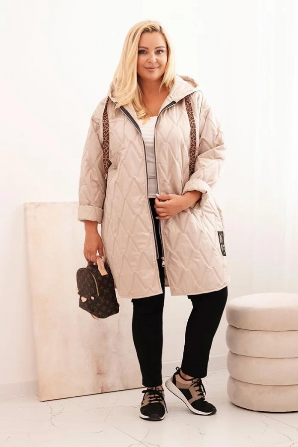 Dámska bunda Plus Size prešívaná s kapucňou a nápisom HOPE 5614