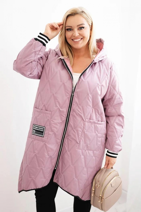 Dámska bunda Plus Size prešívaná s kapucňou a športovými manžetami Reana 5393-1