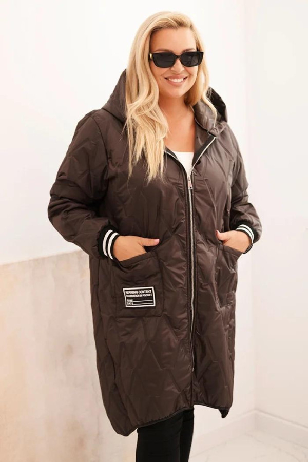 Dámska bunda Plus Size prešívaná s kapucňou a športovými manžetami Reana 5393-1
