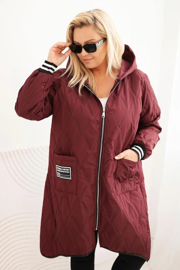 Dámska bunda Plus Size prešívaná s kapucňou a športovými manžetami Reana 5393-1