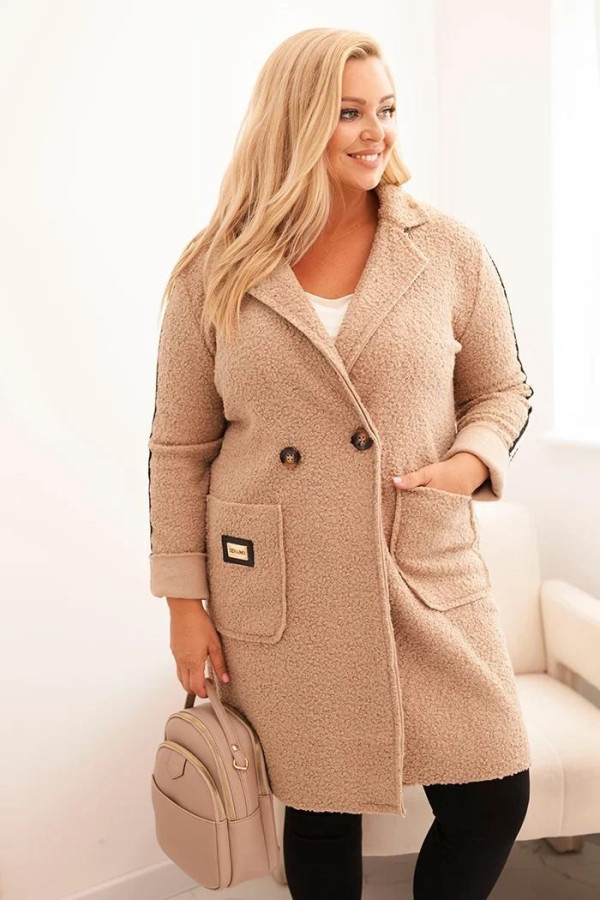 Dámsky kabát Plus Size z umelého baránka s vreckami Moona