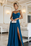 Elegantné ramienkové večerné šaty s rozparkom na nohách - Marine