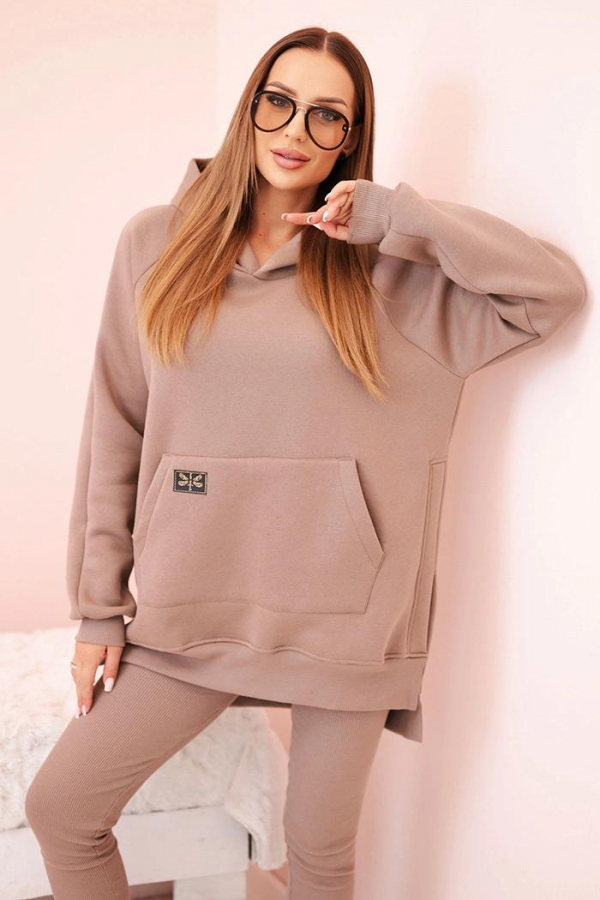 Bavlnený komplet mikiny klokanky s kapucňou a legín s vysokým pásom model Cristina