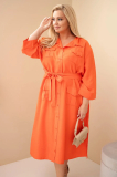 Dámske bavlnené plus size košeľové šaty s opaskom 8080
