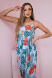 Dlhé šaty na ramienka s motívom listov model 9282