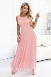 Elegantné dlhé tylové maxi šaty s okrúhlym výstrihom ELIRA - 678-1