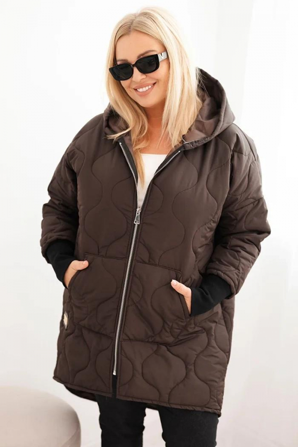 Prešívaná zimná oversize bunda s kapucňou a vreckami model 5419 