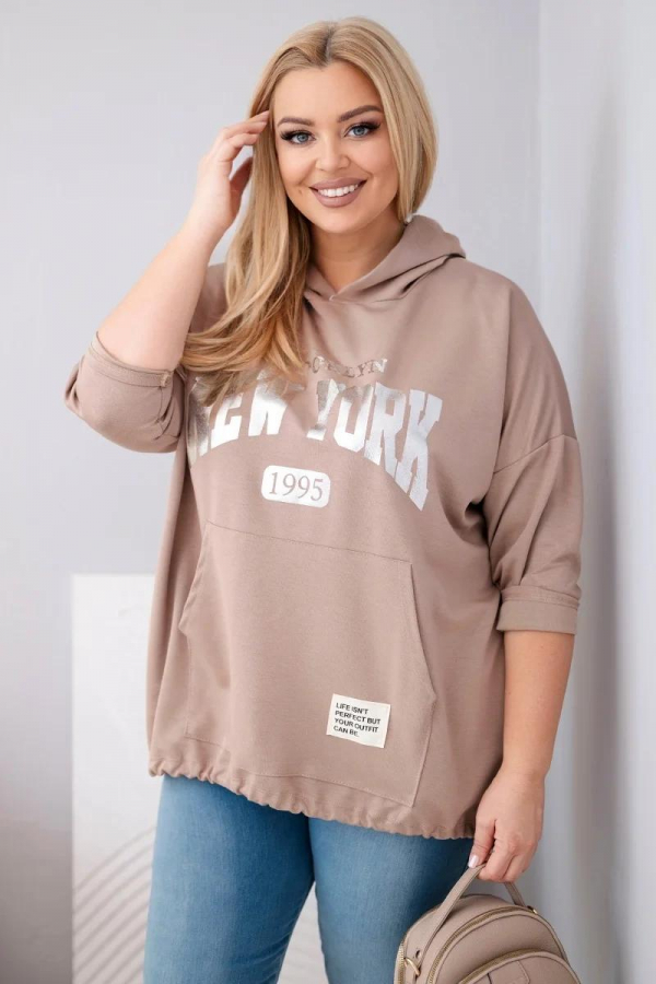 Oversize mikina klokanka s kapucňou a potlačou model 25040-1 
