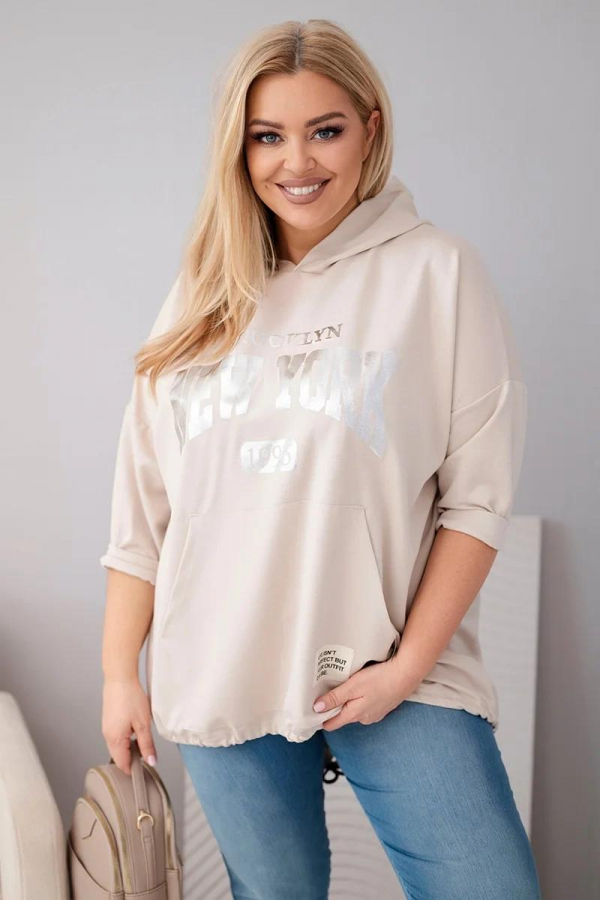 Oversize mikina klokanka s kapucňou a potlačou model 25040-1 