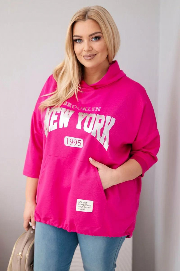 Oversize mikina klokanka s kapucňou a potlačou model 25040-1 