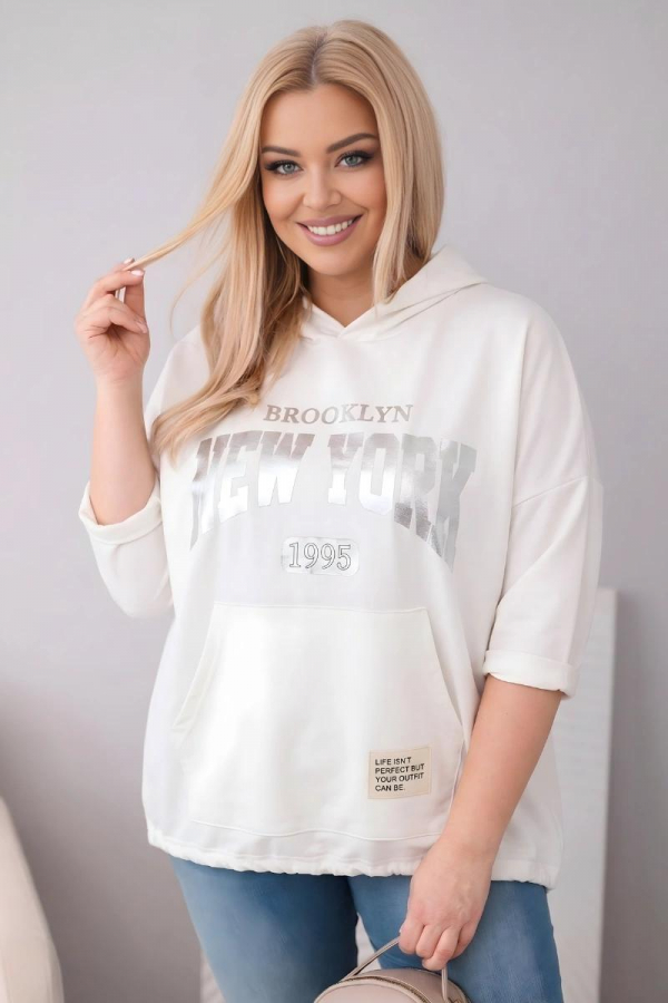 Oversize mikina klokanka s kapucňou a potlačou model 25040-1 