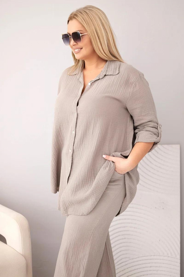 Elegantný mušelínový oversize komplet košele a nohavíc model ARTP042 