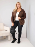 Dámska bavlnená mikina Plus Size s pletenými rukávmi a kapucňou ART26737 