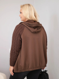 Dámska bavlnená mikina Plus Size s pletenými rukávmi a kapucňou ART26737 