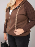 Dámska bavlnená mikina Plus Size s pletenými rukávmi a kapucňou ART26737 