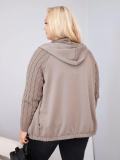 Dámska bavlnená mikina Plus Size s pletenými rukávmi a kapucňou ART26737 