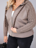 Dámska bavlnená mikina Plus Size s pletenými rukávmi a kapucňou ART26737 