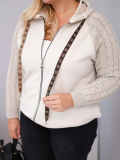 Dámska bavlnená mikina Plus Size s pletenými rukávmi a kapucňou ART26737 