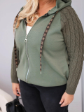 Dámska bavlnená mikina Plus Size s pletenými rukávmi a kapucňou ART26737 