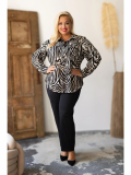 Elegantná blúzka s dlhým rukávom plus size Adley so zebrovaným vzorom
