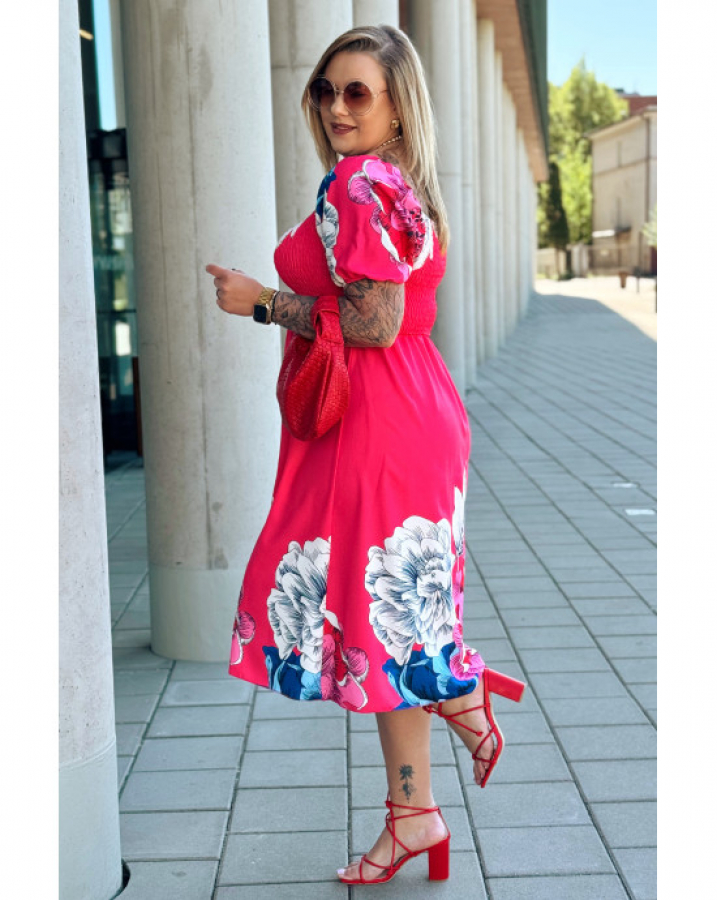 Vzdušné midi plus size šaty s nariaseným topom Fionela 
