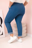 Dámske bavlnené nohavice Plus Size s elastickým pásom a šnúrkou tmavá džínsovina