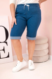 Dámske bavlnené šortky Plus Size so šnúrkou denim