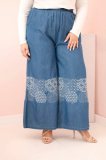 Dámske nohavice Plus Size so širokou nohavicou a etnickou výšivkou 