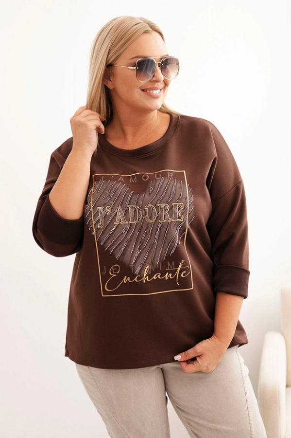 Dámska mikina plus size s kapucňou a potlačou, EVALIA