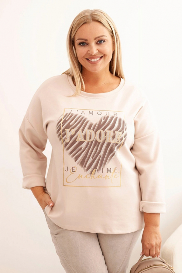 Dámska mikina plus size s kapucňou a potlačou, EVALIA