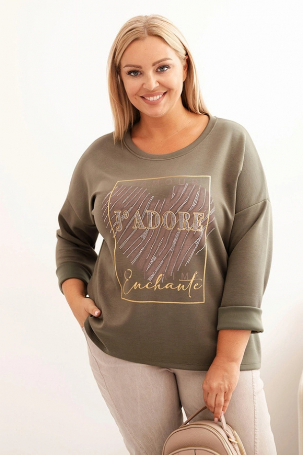 Dámska mikina plus size s kapucňou a potlačou, EVALIA