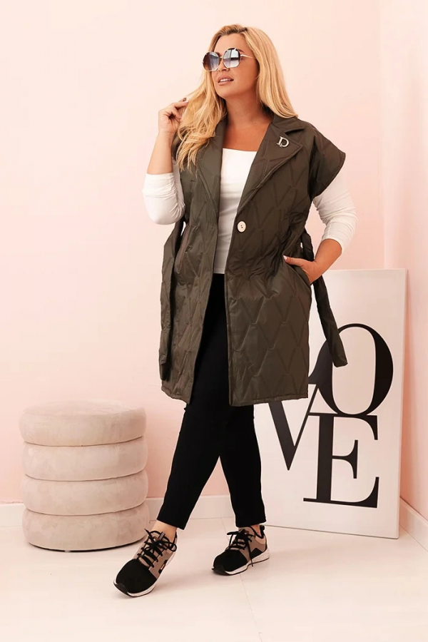 Dámska vesta Plus Size prešívaná s pásom a golierom TAORA