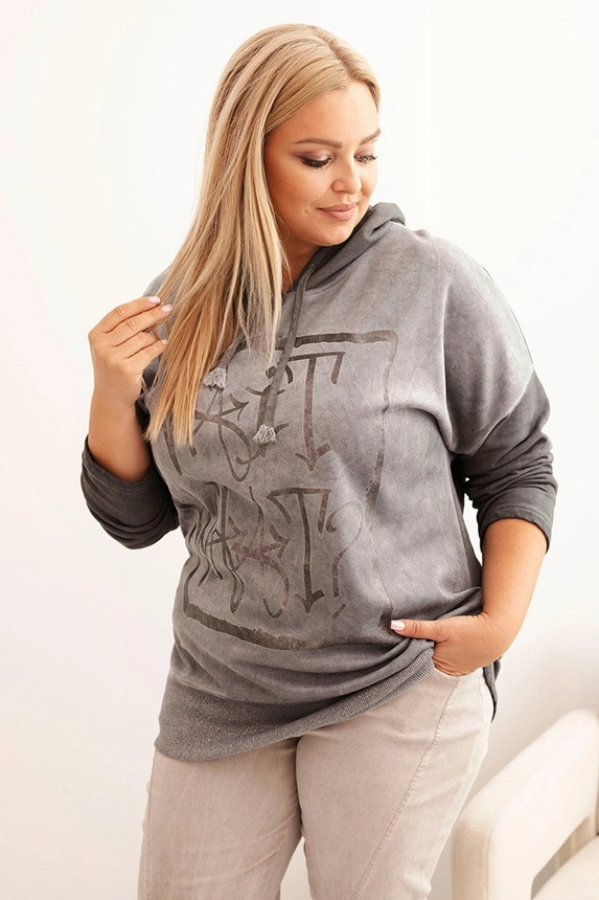 Dámska mikina Plus Size dekantovaná s kapucňou a potlačou fango BENITA